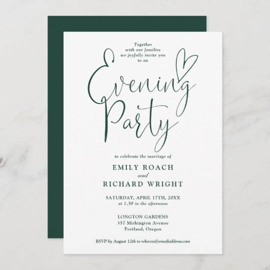 Invitation Soirée Mariage Emerald Green Script (Devant / Derrière)
