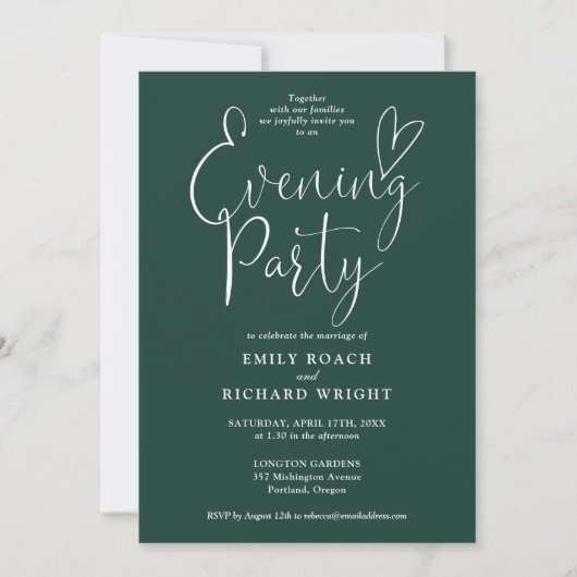 Invitation Soirée Mariage Emerald Green Script (Devant)