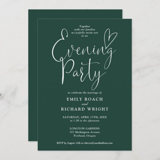 Invitation Soirée Mariage Emerald Green Script (Devant / Derrière)