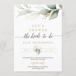 Invitation Soirée mariée en or à l'eucalyptus vert