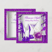 Invitation Soirée Martini Glamour Violet Pailleté (Devant / Derrière)