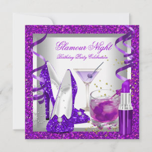 Invitation Soirée Martini Glamour Violet Pailleté