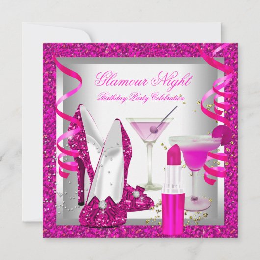 Invitation Soirée Martini parties scintillant Chaud Rose Glam (Devant)