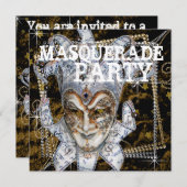 Invitation Soirée mascarade Black et Gold Mask (Devant / Derrière)