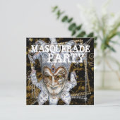 Invitation Soirée mascarade Black et Gold Mask (Debout devant)