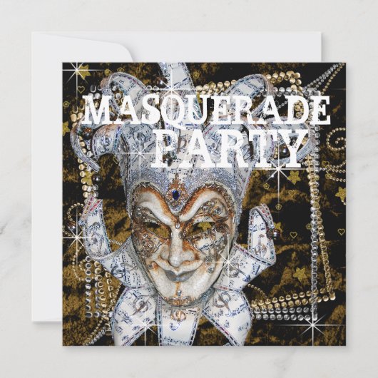 Invitation Soirée mascarade Black et Gold Mask (Devant)
