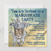 Invitation Soirée mascarade en argent bleu et or (Dos)