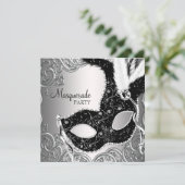 Invitation Soirée Mascarade Mascarade Masque Black Argent (Debout devant)