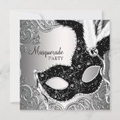 Invitation Soirée Mascarade Mascarade Masque Black Argent (Devant)