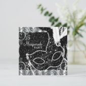 Invitation Soirée Mascarade Mascarade Masque Black Argent (Debout devant)
