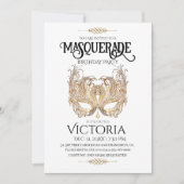 Invitation Soirée mascarade or Elégante Anniversaire (Devant)