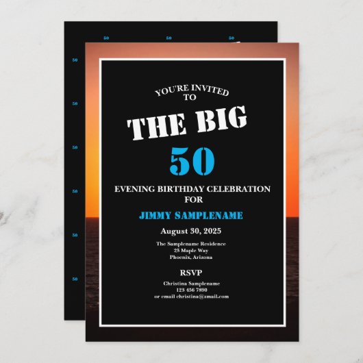 Invitation Soirée masculine le dimanche Fête d'anniversaire B (Devant / Derrière)