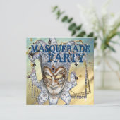 Invitation Soirée masquée Argent, Bleu et Or (Debout devant)