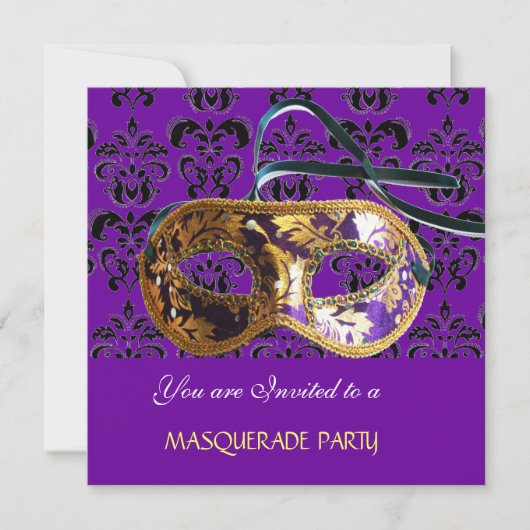 Invitation SOIRÉE MASQUÉE DAMASK violette bleue (Devant)