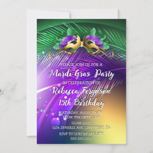 Invitation Soirée masquée de Mardi Gras (Devant)