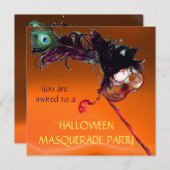 Invitation SOIRÉE MASQUÉE D'HALLOWEEN,Jaune Orange (Devant / Derrière)