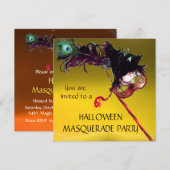 Invitation SOIRÉE MASQUÉE D'HALLOWEEN, Jaune Orange (Devant / Derrière)
