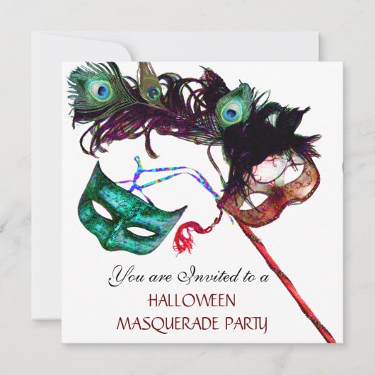 Invitation SOIRÉE MASQUÉE D'HALLOWEEN,Noir blanc (Devant)