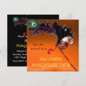 Invitation SOIRÉE MASQUÉE D'HALLOWEEN,Noir Jaune Orange (Devant / Derrière)