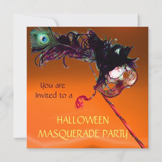 Invitation SOIRÉE MASQUÉE D'HALLOWEEN,Noir Jaune Orange (Devant)