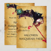 Invitation SOIRÉE MASQUÉE D'HALLOWEEN, parchemin (Devant / Derrière)