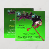 Invitation SOIRÉE MASQUÉE D'HALLOWEEN, Vert rouge (Devant / Derrière)