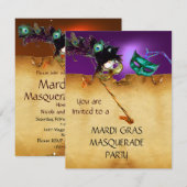Invitation SOIRÉE MASQUÉE DU MARDI GRAS, orange violet (Devant / Derrière)