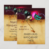 Invitation SOIRÉE MASQUÉE DU MARDI GRAS, rouge burgundy (Devant / Derrière)