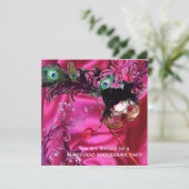 INVITATION SOIRÉE MASQUÉE DU MARDI GRAS, TISSU DE SOIE FUCHSI (Debout devant)