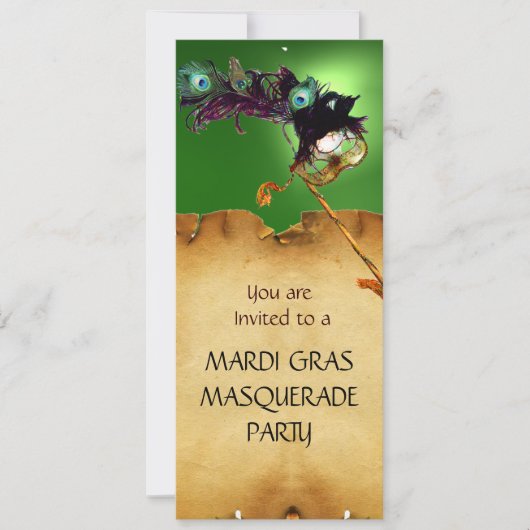 Invitation SOIRÉE MASQUÉE DU MARDI GRAS, Vert jaune (Devant)