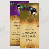 Invitation SOIRÉE MASQUÉE DU MARDI GRAS, violet jaune (Devant / Derrière)