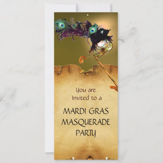 Invitation SOIRÉE MASQUÉE DU MARDI GRAS, violet jaune (Devant)