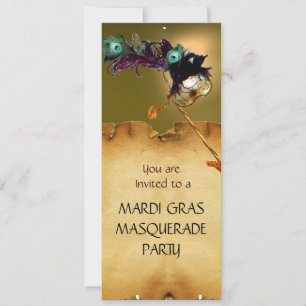 Invitation SOIRÉE MASQUÉE DU MARDI GRAS, violet jaune