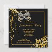 Invitation Soirée Masquée Élégante Argent Or (Dos)