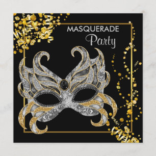 Invitation Soirée Masquée Élégante Argent Or