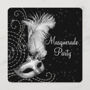 Invitation Soirée masquée élégante en noir et blanc
