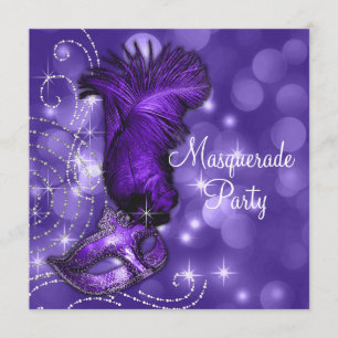 Invitation Soirée Masquée Élégante Noire et Violette