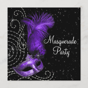 Invitation Soirée Masquée Élégante Noire et Violette