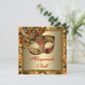 Invitation Soirée Masquée Élégante Orange Rouge Doré (Debout devant)