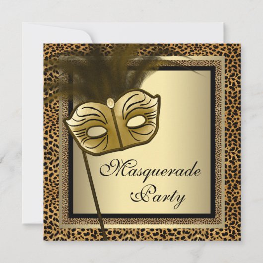 Invitation Soirée Masquée Léopard Noir Or (Devant)
