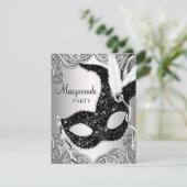 Invitation Soirée Masquée Masque Argent et Noir (Debout devant)