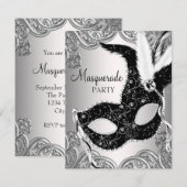 Invitation Soirée Masquée Masque Argent et Noir (Devant / Derrière)