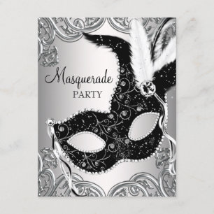 Invitation Soirée Masquée Masque Argent et Noir