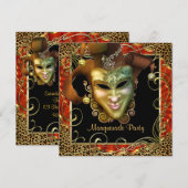 Invitation Soirée Masquée Orange Noir Or Léopard (Devant / Derrière)