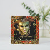 Invitation Soirée Masquée Orange Noir Or Léopard (Debout devant)