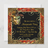 Invitation Soirée Masquée Orange Noir Or Léopard (Dos)