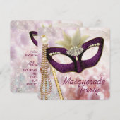 Invitation Soirée masquée rose Bourgogne (Devant / Derrière)