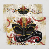 Invitation Soirée masquée rouge et or (Devant / Derrière)