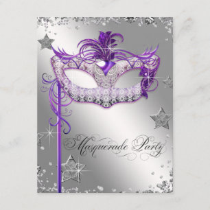 Invitation Soirée Masquée Violet aux Confettis d'Argent