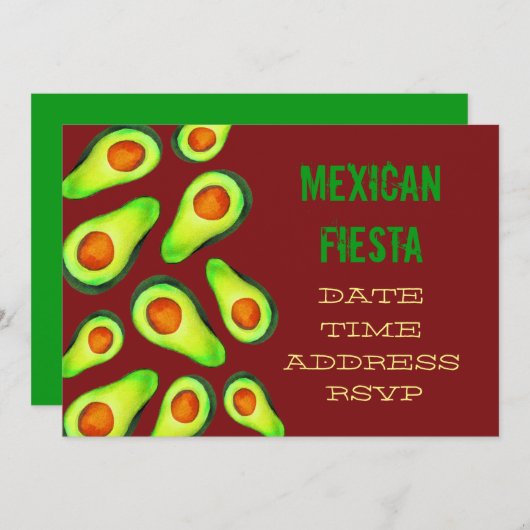 Invitation soirée mexicaine Fiesta guacamole avocado (Devant / Derrière)